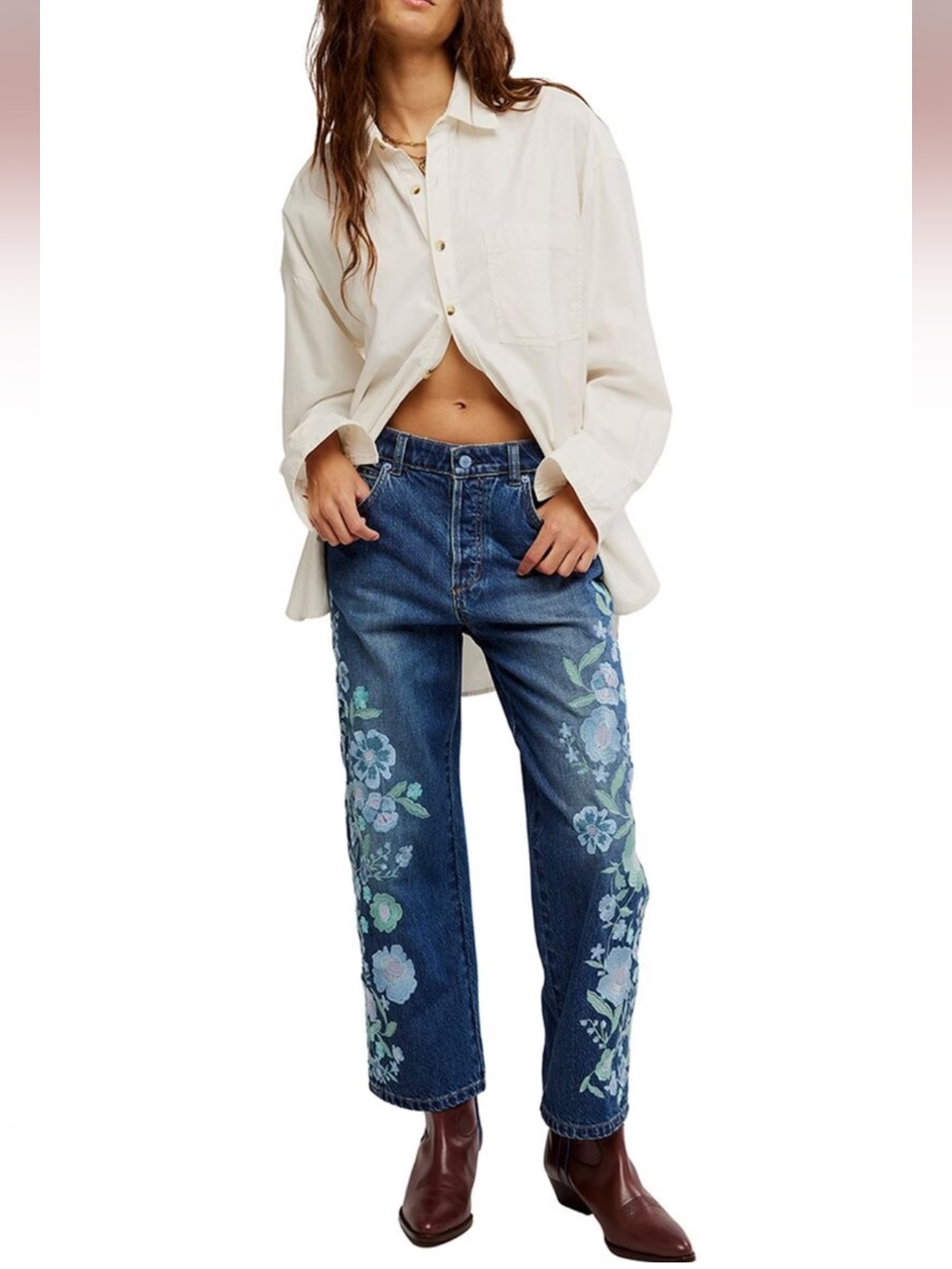 NWT Free People Willow Floral forget me not Embroidered jeans w 29 we the free - Picture 16 of 16